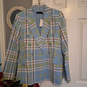 Stylish Blue Plaid Women's Blazer